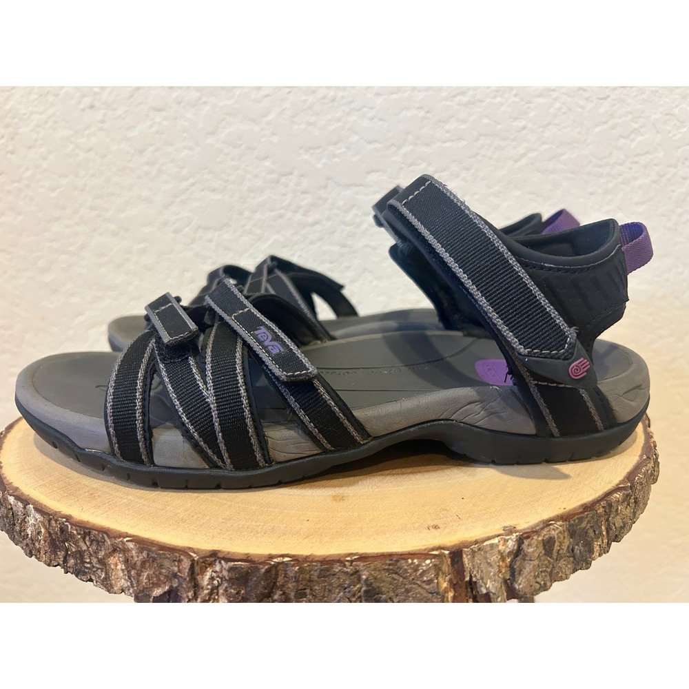 Teva Sandals Size 9 Black Tirra Hiking Sport Strappy Comfort Hook & Loop Outdoor